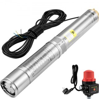 Bomba Sumergible de Pozo Profundo, 750W 230V/50Hz, 105L/min 62 m de Altura, Cable de 20 m y Interruptor de Presión Automático, Bombas de Agua de Acero Inoxidable de 8.9 cm para Uso Industrial, Irr...
