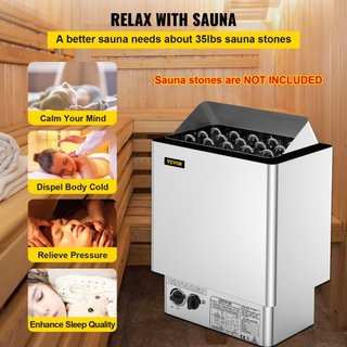 Calentador de Sauna de 9KW Estufa 380V-415V Calentador de Sauna Eléctrico Húmedo y Seco con Unidad de Control Incorporada Calentador de Sauna de Acero Inoxidable