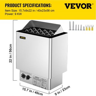 Calentador de Sauna de 9KW Estufa 380V-415V Calentador de Sauna Eléctrico Húmedo y Seco con Unidad de Control Incorporada Calentador de Sauna de Acero Inoxidable