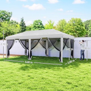 Gazebo Plegable 6X3 Pop up Con 6 Mosquiteras Removibles, Altura Ajustable Y Bolsa De Transporte, Gazebo De Exterior en Acero Y Tejido Oxford, para Jardín, Fiestas, Camping, Crema