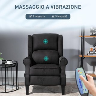 Sillón Relax Masajeador Reclinable Con Control Remoto Y Tapizado Suede, 78X83X101Cm, Negro