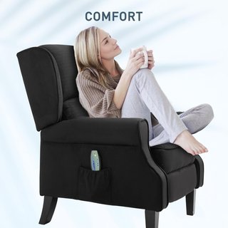 Sillón Relax Masajeador Reclinable Con Control Remoto Y Tapizado Suede, 78X83X101Cm, Negro