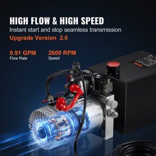 Bomba Hidráulica, Unidad de Potencia Hidráulica de 8 Cuartos, Bomba de Volquete de Doble Acción, Tasa de Flujo de 0.91 GPM, Presión Máxima de Alivio de 3200 PSI, Bomba Hidráulica de 12V CC para El...