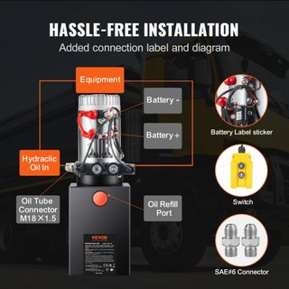 Bomba Hidráulica, Unidad de Potencia Hidráulica de 8 Cuartos, Bomba de Volquete de Doble Acción, Tasa de Flujo de 0.91 GPM, Presión Máxima de Alivio de 3200 PSI, Bomba Hidráulica de 12V CC para El...