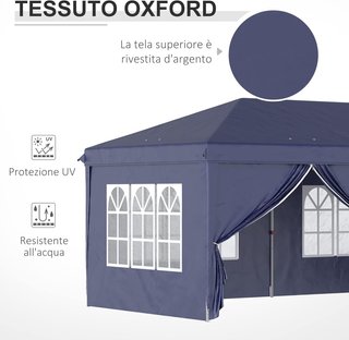 Toldo Plegable 6X3 M Pop up Con 4 Ventanas Y Paneles Laterales, 2 Puertas Y Bolsa De Transporte, Toldo De Exterior Con 12 Orificios De Drenaje De Metal Y Oxford, Para Jardín, Fiestas, Azul