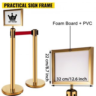 Barreras de Postes de Stanchion 4-Conjunto Divisores de Línea, Stanchions de Acero Inoxidable con Cintas Retráctiles Rojas de 6.6, Stanchions con un Marco para Señal, Stanchions de Seguridad para ...
