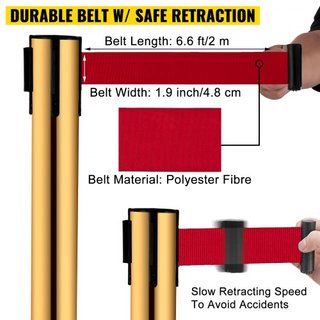 Barreras de Postes de Stanchion 4-Conjunto Divisores de Línea, Stanchions de Acero Inoxidable con Cintas Retráctiles Rojas de 6.6, Stanchions con un Marco para Señal, Stanchions de Seguridad para ...