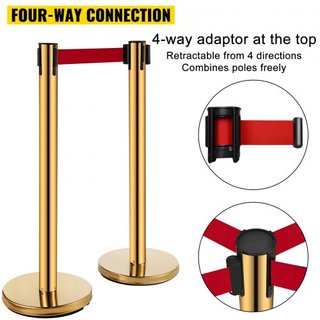 Barreras de Postes de Stanchion 4-Conjunto Divisores de Línea, Stanchions de Acero Inoxidable con Cintas Retráctiles Rojas de 6.6, Stanchions con un Marco para Señal, Stanchions de Seguridad para ...