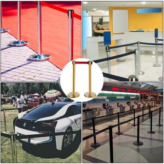 Barreras de Postes de Stanchion 4-Conjunto Divisores de Línea, Stanchions de Acero Inoxidable con Cintas Retráctiles Rojas de 6.6, Stanchions con un Marco para Señal, Stanchions de Seguridad para ...