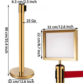 Barreras de Postes de Stanchion 4-Conjunto Divisores de Línea, Stanchions de Acero Inoxidable con Cintas Retráctiles Rojas de 6.6, Stanchions con un Marco para Señal, Stanchions de Seguridad para ...