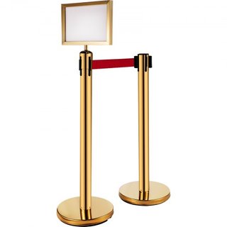 Barreras de Postes de Stanchion 4-Conjunto Divisores de Línea, Stanchions de Acero Inoxidable con Cintas Retráctiles Rojas de 6.6, Stanchions con un Marco para Señal, Stanchions de Seguridad para ...