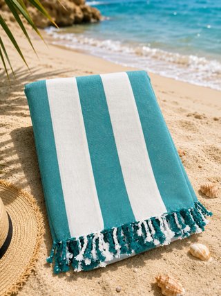 Fouta XXL Rayas verde y Blanco 210 x 245 cm