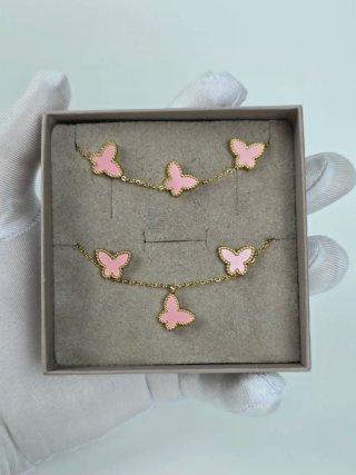 Set Collana Bracciale Farfalle Rosa Oro