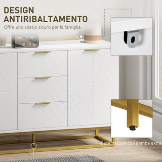 Credenza Moderna Blanca, Credenza Baja Buffet para Cocina o Comedor Con 3 Cajones y 2 Puertas, 120X40X76Cm