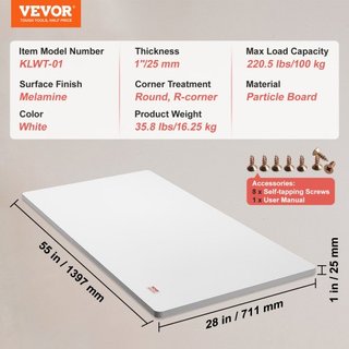 Mesa Superior, 55" x 28" x 1", Capacidad de Carga de 220.5 lbs, Escritorio de Tablero de Partículas Universal de Una Sola Pieza para Marco de Escritorio de Pie Eléctrico Ajustable en Altura, Encim...