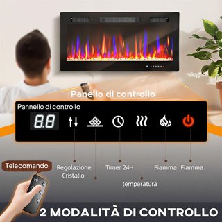 Chimenea Eléctrica de Pared y Empotrada 3 en 1 900/1800W con Calefacción Ultra Delgada 9.4Cm, 12 Colores de Llama 3D y Cristal, Chimenea Eléctrica con Pantalla Táctil, Control Remoto, Temporizador...