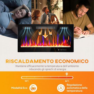 Chimenea Eléctrica de Pared y Empotrada 3 en 1 900/1800W con Calefacción Ultra Delgada 9.4Cm, 12 Colores de Llama 3D y Cristal, Chimenea Eléctrica con Pantalla Táctil, Control Remoto, Temporizador...