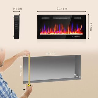 Chimenea Eléctrica de Pared y Empotrada 3 en 1 900/1800W con Calefacción Ultra Delgada 9.4Cm, 12 Colores de Llama 3D y Cristal, Chimenea Eléctrica con Pantalla Táctil, Control Remoto, Temporizador...