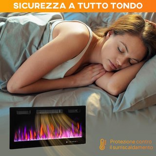 Chimenea Eléctrica de Pared y Empotrada 3 en 1 900/1800W con Calefacción Ultra Delgada 9.4Cm, 12 Colores de Llama 3D y Cristal, Chimenea Eléctrica con Pantalla Táctil, Control Remoto, Temporizador...