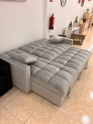 Sofá Cama Chaise Longue Gris Terciopelo
