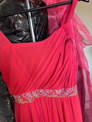 Vestido largo invitada boda rosa y dorado