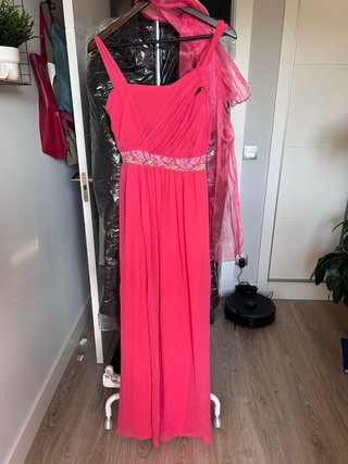 Vestido largo invitada boda rosa y dorado