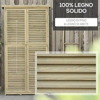 Caseta de Herramientas de Jardín de Madera de Abeto y Pino con 4 Compartimentos, Armario de Exterior para Herramientas de Jardín con Techo Impermeable, 87X46.5X160Cm, Gris