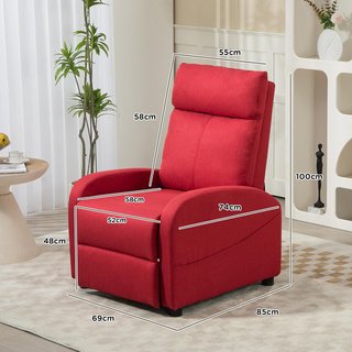 Sillón Relax Reclinable Manual con Reposapiés, Sillón Reclinable en Tejido Efecto Lino para Dormitorio, Salón y Sala de Estar, Rojo