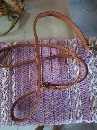 Borsa tracolla rafia lilla e bianco