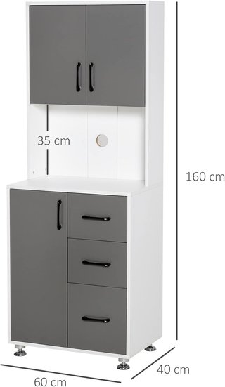 Credenza Alta De Cocina Con Diseño Moderno, Mueble Buffet De Madera Blanca Y Gris, 60X40X160Cm