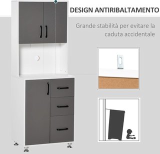 Credenza Alta De Cocina Con Diseño Moderno, Mueble Buffet De Madera Blanca Y Gris, 60X40X160Cm