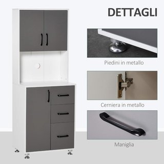 Credenza Alta De Cocina Con Diseño Moderno, Mueble Buffet De Madera Blanca Y Gris, 60X40X160Cm