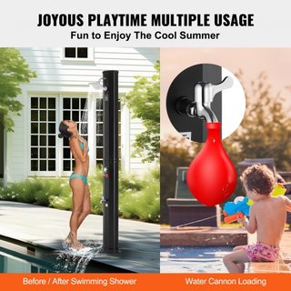 Ducha Solar Calentada al Aire Libre, Kit de Ducha de 35L para al Lado de la Piscina con Cabezal de Ducha y Grifo de Ducha para los Pies, Montaje Rápido de Doble Hebilla con Agujeros Preperforados ...