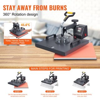 Máquina de Prensa Térmica, 15x15 pulgadas / 38x38 cm, Impresora de Transferencia por Sublimación 2EN1 Clamshell con Recubrimiento de Teflón, Control de Calor Digital Preciso, Powerpress para Camis...