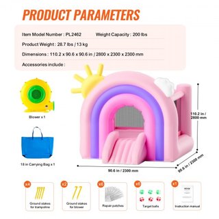 Castillo Inflable, Trampolín de Casa de Juegos Interior y Exterior, Saltador para Niños con Ventilador, Tobogán, Bolsa de Almacenamiento, Castillo Saltarín Familiar para Niñas y Niños de 3 a 8 Año...