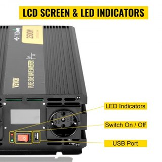 Inversor de Onda Pura 2500W Inversor de Potencia DC 12V AC 230V, Inversor de Coche con Puerto USB Pantalla LCD Control Remoto, Protecciones de Seguridad, Convertidor de Potencia para RV Camiones B...