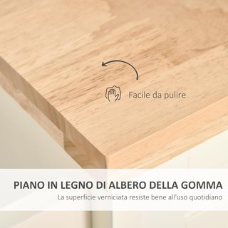 Isla de Cocina de Madera y MDF con Cajones, Armario y Toallero, Carrito de Cocina con 4 Ruedas para Utensilios, 110X49.5X89.5 Cm, Blanco