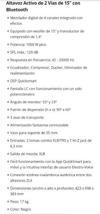 Altavoz EV ZLX 15P G2 Negro