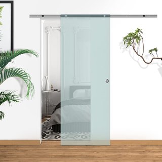 Puerta Corredera de Vidrio Esmerilado con Riel de Aluminio para Baño Cocina Estudio Vidrio 205Cm