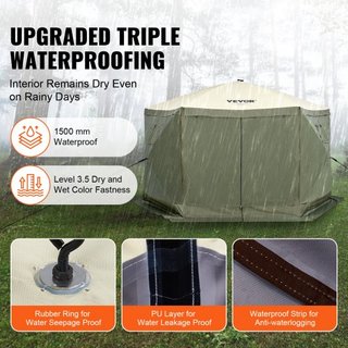 Tenda Gazebo Pieghevole, Tenda Schermo Pieghevole a 6 Lati, Rifugio Solare con 6 Tende Privacy Rimovibili e Finestre a Rete, Tenda Schermo 12x12FT di Configurazione Rapida con...