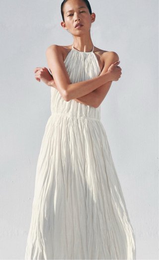 Vestido Zara Halter Plisado Blanco Talla M