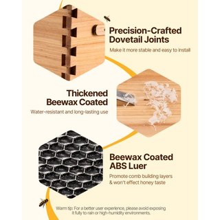 Kit de Inicio de Colmena de Abejas de 30 Marcos, Madera de Abeto Recubierta de Cera de Abeja, 2 Cajas Profundas + 1 Caja Media, Kit de Colmena Langstroth, Ventanas Acrílicas Transparentes con Fund...