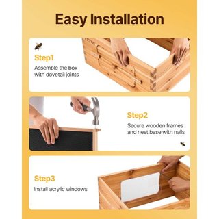 Kit de Inicio de Colmena de Abejas de 30 Marcos, Madera de Abeto Recubierta de Cera de Abeja, 2 Cajas Profundas + 1 Caja Media, Kit de Colmena Langstroth, Ventanas Acrílicas Transparentes con Fund...