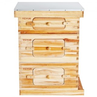 Kit de Inicio de Colmena de Abejas de 30 Marcos, Madera de Abeto Recubierta de Cera de Abeja, 2 Cajas Profundas + 1 Caja Media, Kit de Colmena Langstroth, Ventanas Acrílicas Transparentes con Fund...