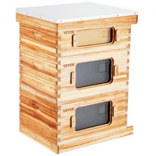 Kit de Inicio de Colmena de Abejas de 30 Marcos, Madera de Abeto Recubierta de Cera de Abeja, 2 Cajas Profundas + 1 Caja Media, Kit de Colmena Langstroth, Ventanas Acrílicas Transparentes con Fund...