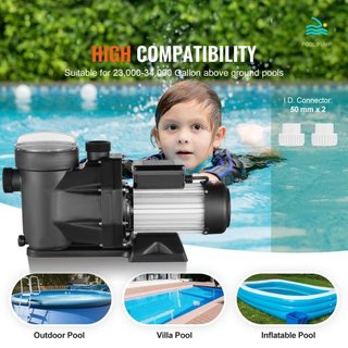 Pompa per piscina fuori terra da 1500 W (2HP), 220V-240V, doppia velocità 1450/2860 RPM 1800W, pompa potente a flusso massimo 33000 L/H, pompa per piscina a risparmio energetico