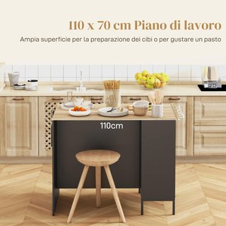 Isla De Cocina Con Amplia Superficie De Trabajo, Mueble De Cocina Con Estante, Soporte Para Cuchillos Y Armario Con Puerta Corredera, Negro