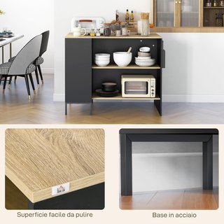 Isla De Cocina Con Amplia Superficie De Trabajo, Mueble De Cocina Con Estante, Soporte Para Cuchillos Y Armario Con Puerta Corredera, Negro