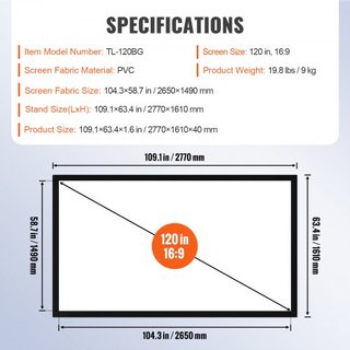 Pantalla de Proyección de 120 Pulgadas 16:9 Pantalla de Película 4K HDTV Marco Fijo Pantalla de Proyector 3D para Cine en Casa 4K HDTV Uso al Aire Libre (120 pulgadas)