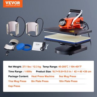 Máquina de Prensa Térmica - Máquina de Sublimación 6 en 1 para DIY Camisetas/Gorros/Tazas/Proyectos de Transferencia Térmica, Prensa Térmica Multifuncional de 12x15 con 360° Probada según Normas